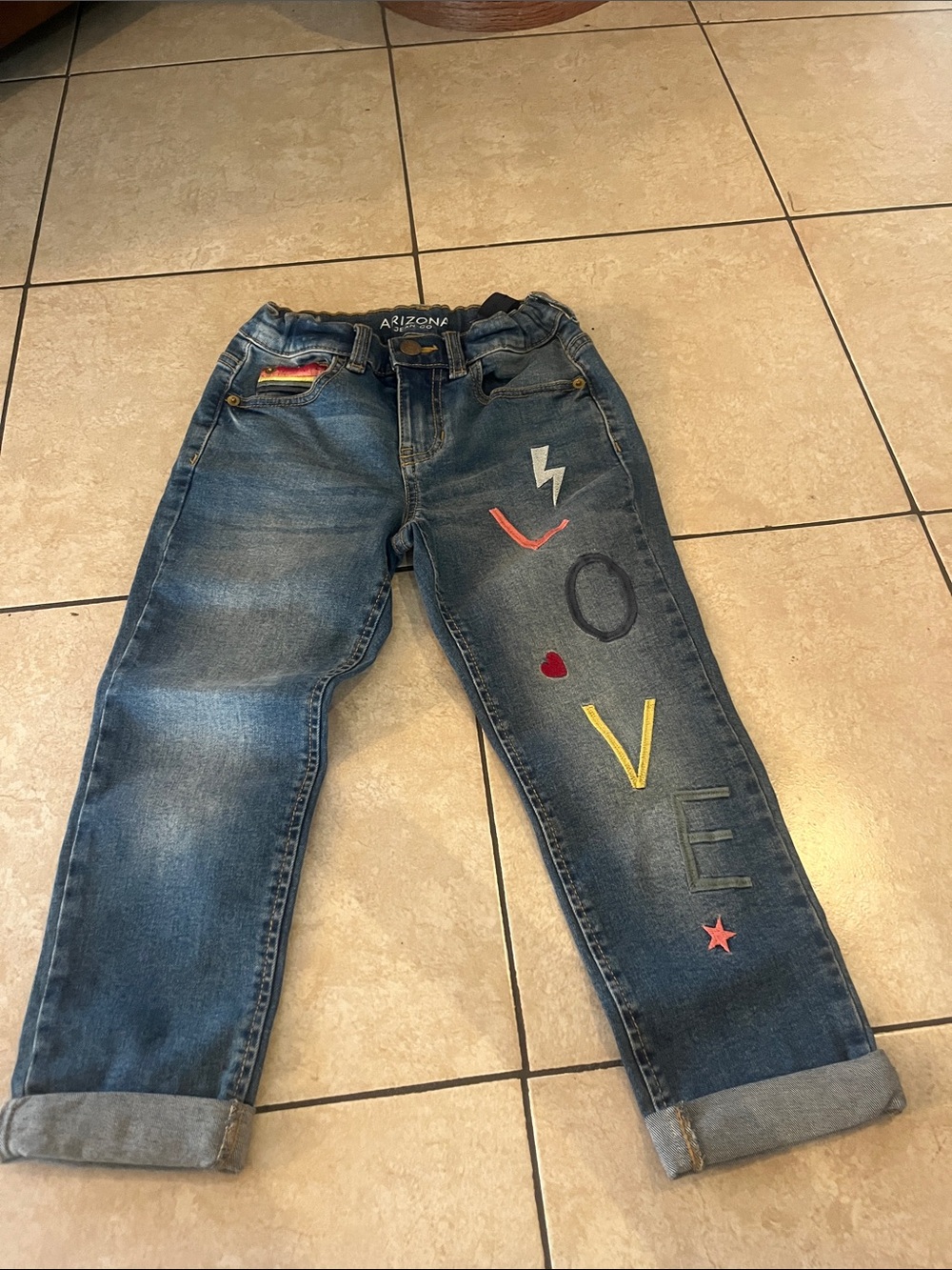 Arizona Kids "LOVE" Embroidered Dark Wash Jeans